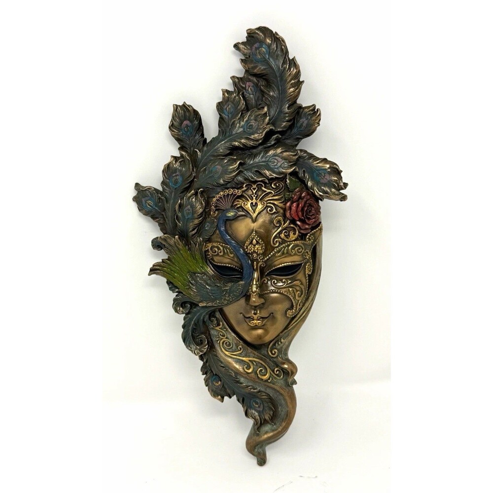 Veronese Designs 2008 Venetian Masquerade Wall Mask Plaque Peacock Feathers